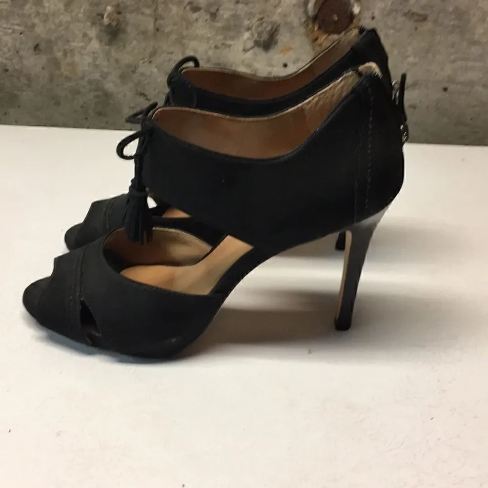 𝅺euc Talbots peep toe high heel tassel shoes sz 7.5